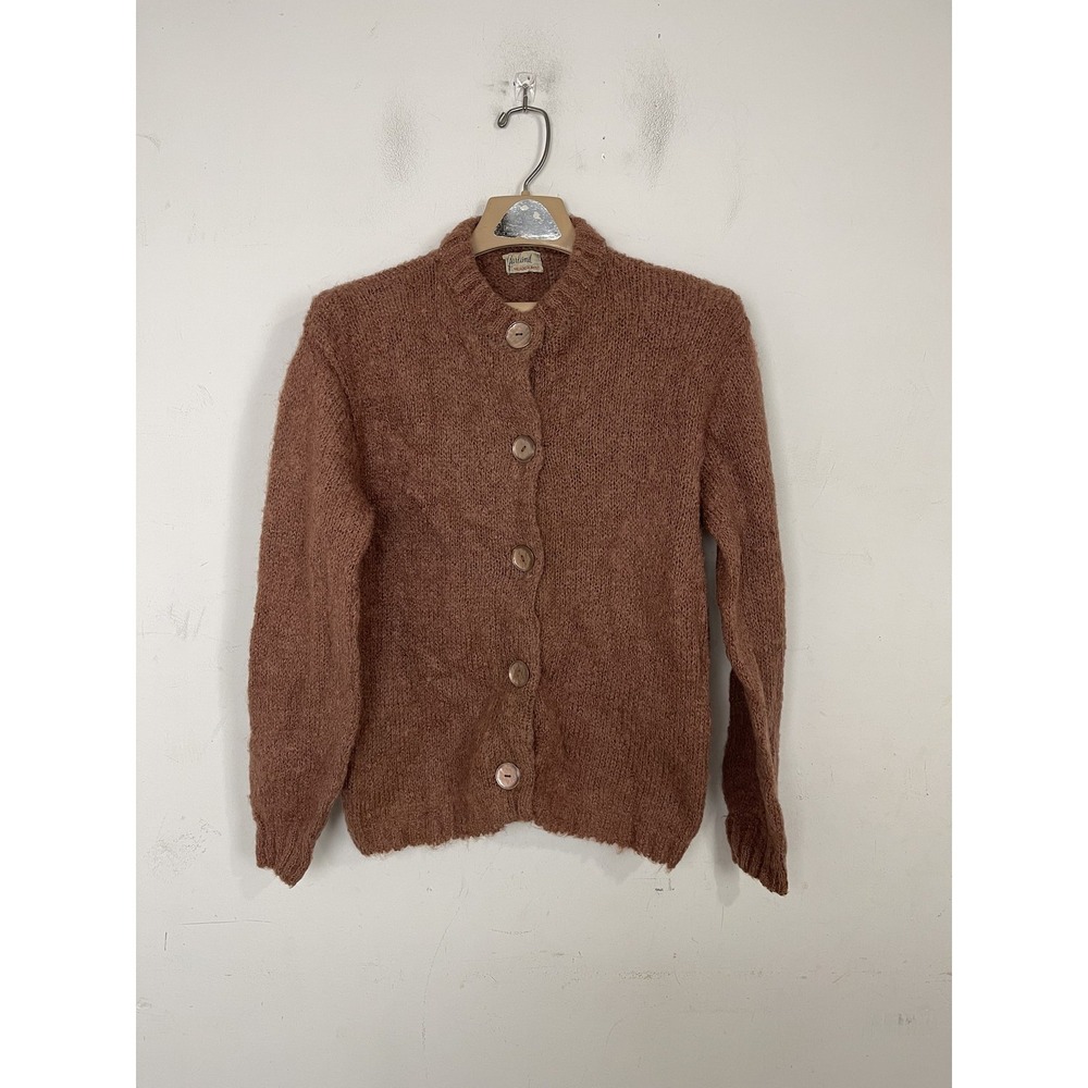 Vintage Garland MEADOWMIST Womens Brown Fuzzy Button‎ Cardigan Sweater